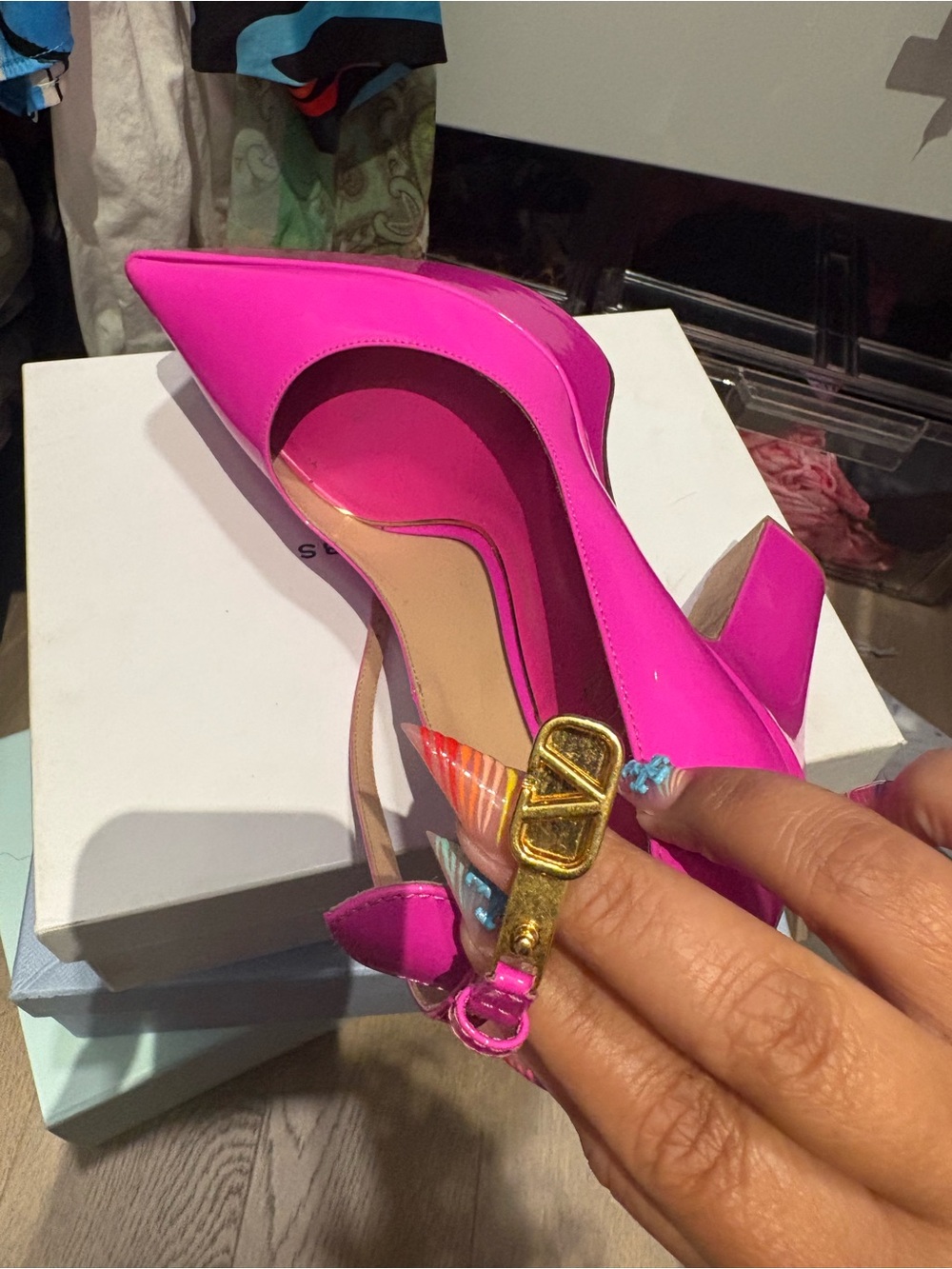 Valentino Fuchsia Patent Platform Pumps with Ankle Strap - Picture 6 of 10